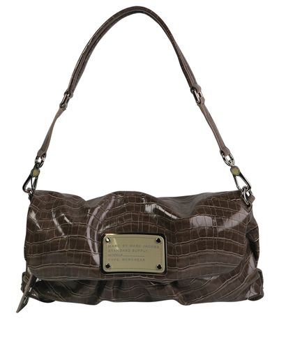 Croc Embossed Shoulder Clutch, front view